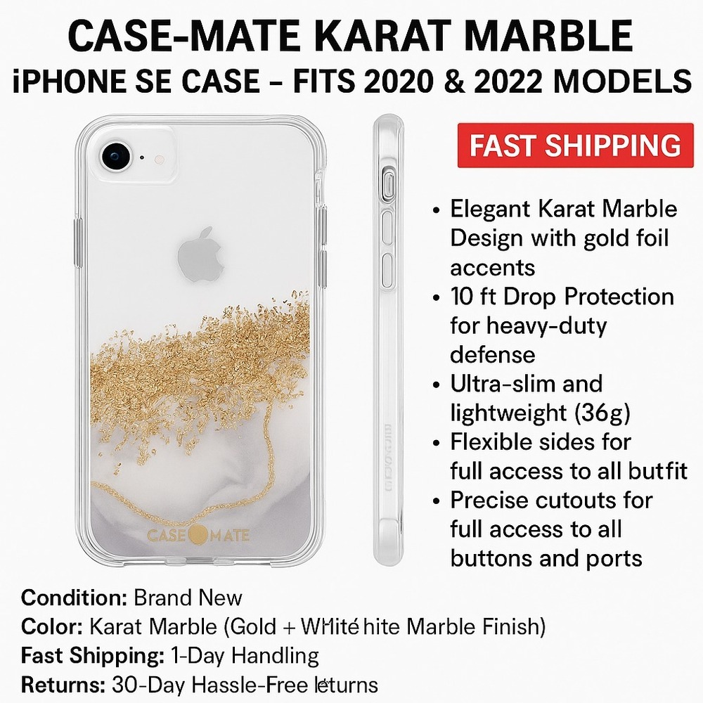 Case-Mate - Karat Marble - Case for iPhone SE (Fits 2020 and 2022 Devices) 10 ft